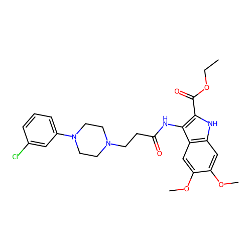 Ethyl 3-[3-[4-(3-chlorophenyl)piperazin-1-yl]propanoylamino]-5,6-dimethoxy-1H-indole-2-carboxylate structure