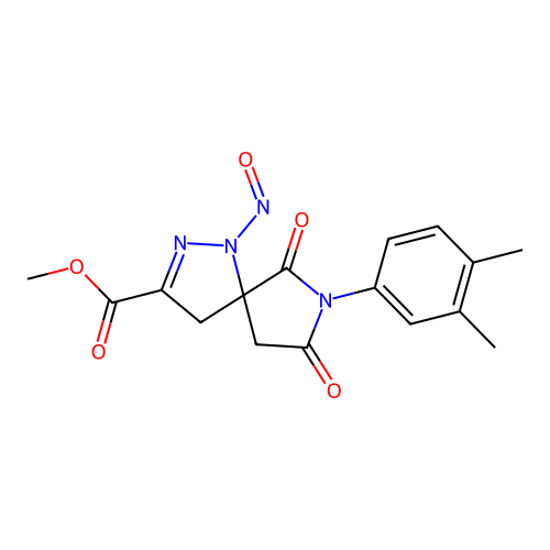 methyl 7-(3,4-dimethylphenyl)-1-nitroso-6,8-dioxo-1,2,7-triazaspiro[4.4]non-2-ene-3-carboxylate structure