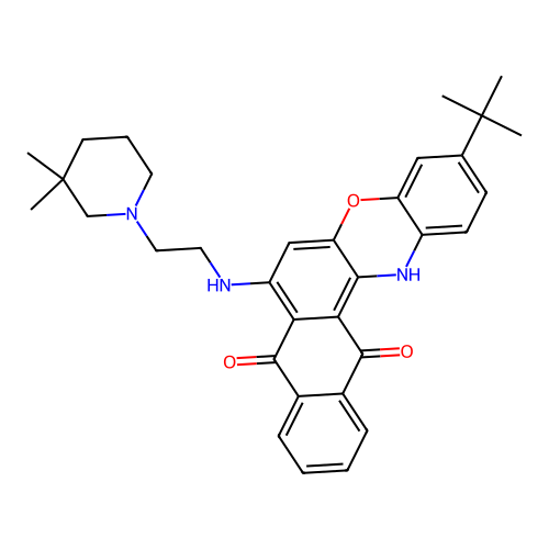 3-(tert-butyl)-7-((2-(3,3-dimethylpiperidin-1-yl)ethyl)amino)-8H-naphtho[2,3-a]phenoxazine-8,13(14H)-dione structure