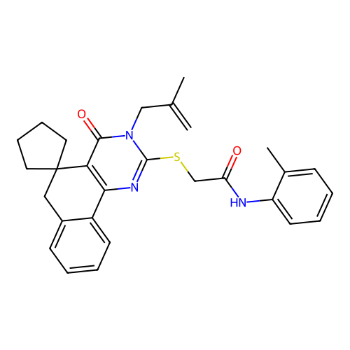 2-((3-(2-methylallyl)-4-oxo-4,6-dihydro-3H-spiro[benzo[h]quinazoline-5,1'-cyclopentan]-2-yl)thio)-N-(o-tolyl)acetamide structure
