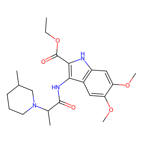 ethyl 5,6-dimethoxy-3-(2-(3-methylpiperidin-1-yl)propanamido)-1H-indole-2-carboxylate structure