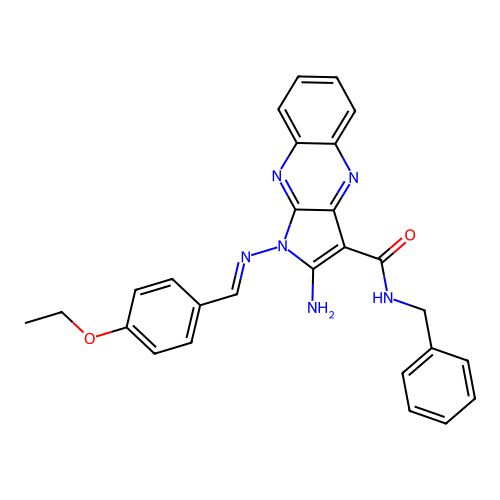 (E)-2-amino-N-benzyl-1-((4-ethoxybenzylidene)amino)-1H-pyrrolo[2,3-b]quinoxaline-3-carboxamide structure