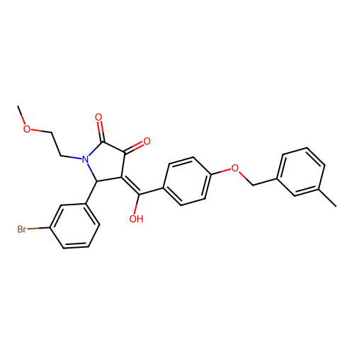 (4E)-5-(3-bromophenyl)-4-(hydroxy{4-[(3-methylbenzyl)oxy]phenyl}methylidene)-1-(2-methoxyethyl)pyrrolidine-2,3-dione structure