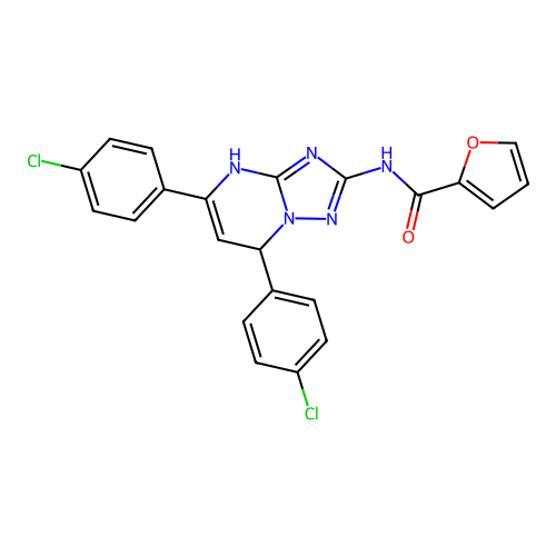 N-(5,7-bis(4-chlorophenyl)-4,7-dihydro-[1,2,4]triazolo[1,5-a]pyrimidin-2-yl)furan-2-carboxamide structure