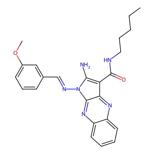 (E)-2-amino-1-((3-methoxybenzylidene)amino)-N-pentyl-1H-pyrrolo[2,3-b]quinoxaline-3-carboxamide structure