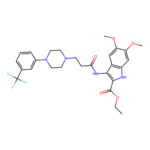 ethyl 5,6-dimethoxy-3-(3-(4-(3-(trifluoromethyl)phenyl)piperazin-1-yl)propanamido)-1H-indole-2-carboxylate structure