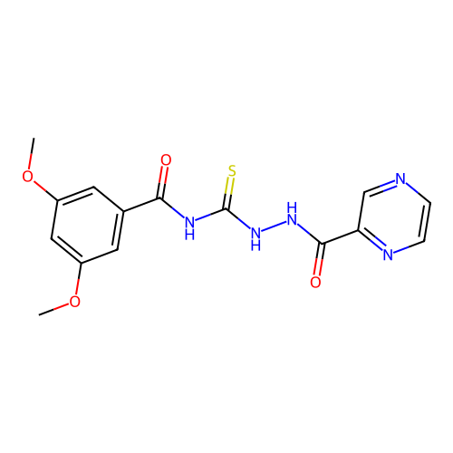3,5-dimethoxy-N-[(pyrazine-2-carbonylamino)carbamothioyl]benzamide structure
