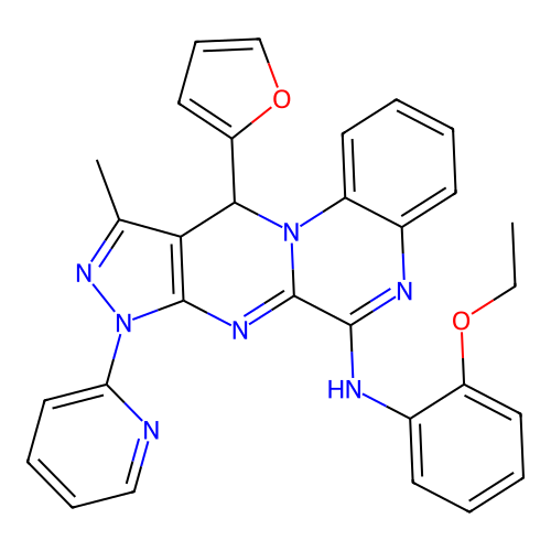 N-(2-ethoxyphenyl)-11-(furan-2-yl)-10-methyl-8-(pyridin-2-yl)-8,11-dihydropyrazolo[3',4':4,5]pyrimido[1,2-a]quinoxalin-6-amine structure