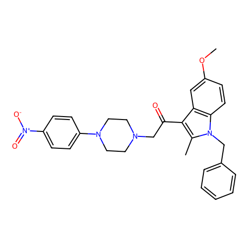 1-(1-benzyl-5-methoxy-2-methyl-indol-3-yl)-2-[4-(4-nitrophenyl)piperazin-1-yl]ethanone structure