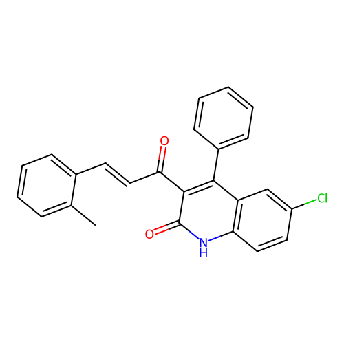 (E)-6-chloro-4-phenyl-3-(3-(o-tolyl)acryloyl)quinolin-2(1H)-one structure