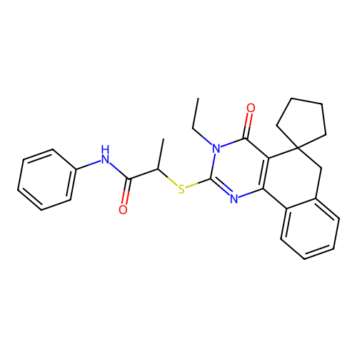 2-((3-ethyl-4-oxo-4,6-dihydro-3H-spiro[benzo[h]quinazoline-5,1'-cyclopentan]-2-yl)thio)-N-phenylpropanamide structure