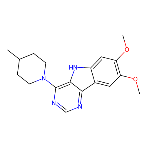 7,8-dimethoxy-4-(4-methylpiperidin-1-yl)-5H-pyrimido[5,4-b]indole structure