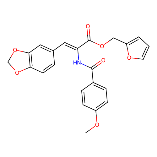 (Z)-furan-2-ylmethyl 3-(benzo[d][1,3]dioxol-5-yl)-2-(4-methoxybenzamido)acrylate structure