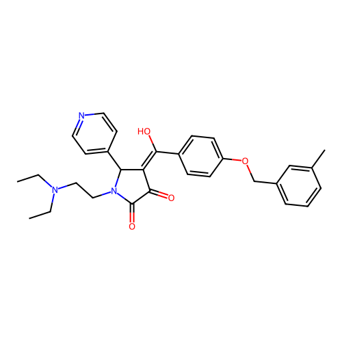 (4E)-1-(2-diethylaminoethyl)-4-[hydroxy-[4-[(3-methylphenyl)methoxy]phenyl]methylidene]-5-pyridin-4-ylpyrrolidine-2,3-dione structure