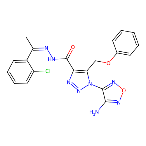 (Z)-1-(4-amino-1,2,5-oxadiazol-3-yl)-N'-(1-(2-chlorophenyl)ethylidene)-5-(phenoxymethyl)-1H-1,2,3-triazole-4-carbohydrazide structure