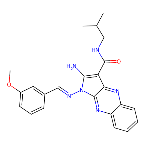 (E)-2-amino-N-isobutyl-1-((3-methoxybenzylidene)amino)-1H-pyrrolo[2,3-b]quinoxaline-3-carboxamide structure