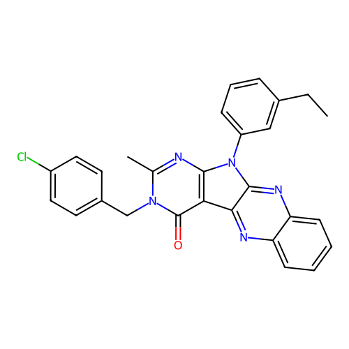 3-(4-chlorobenzyl)-11-(3-ethylphenyl)-2-methyl-3,11-dihydro-4H-pyrimido[5',4':4,5]pyrrolo[2,3-b]quinoxalin-4-one structure