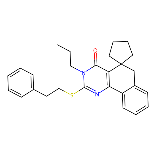 2-(phenethylthio)-3-propyl-3H-spiro[benzo[h]quinazoline-5,1'-cyclopentan]-4(6H)-one structure