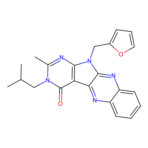 11-(furan-2-ylmethyl)-3-isobutyl-2-methyl-3H-pyrimido[5',4':4,5]pyrrolo[2,3-b]quinoxalin-4(11H)-one structure