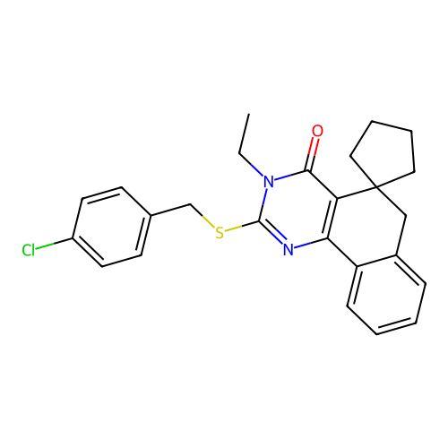 2-((4-chlorobenzyl)thio)-3-ethyl-3H-spiro[benzo[h]quinazoline-5,1'-cyclopentan]-4(6H)-one structure