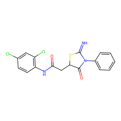 N-(2,4-dichlorophenyl)-2-(2-imino-4-oxo-3-phenyl-1,3-thiazolidin-5-yl)acetamide structure