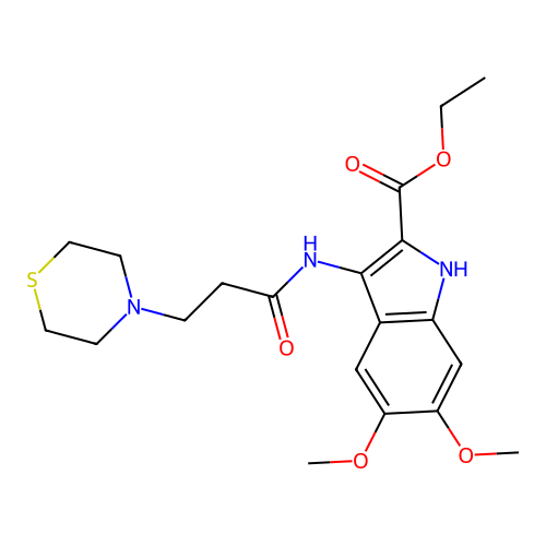 Ethyl 5,6-dimethoxy-3-(3-thiomorpholin-4-ylpropanoylamino)-1H-indole-2-carboxylate structure