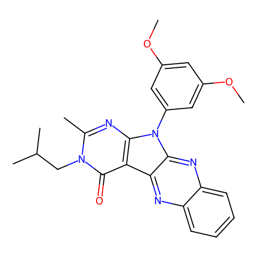 11-(3,5-dimethoxyphenyl)-3-isobutyl-2-methyl-3H-pyrimido[5',4':4,5]pyrrolo[2,3-b]quinoxalin-4(11H)-one structure