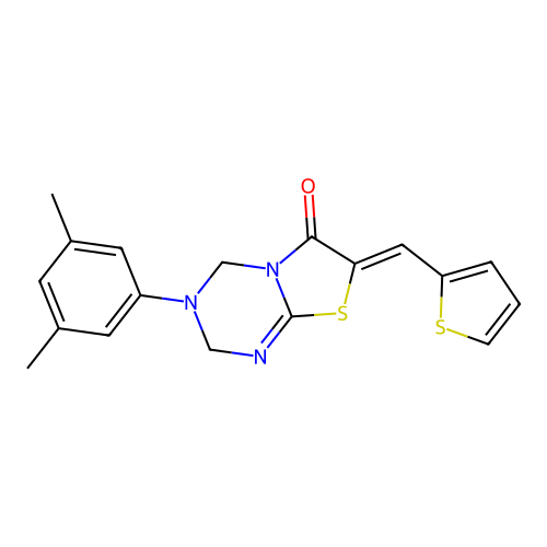 (7Z)-3-(3,5-dimethylphenyl)-7-(thiophen-2-ylmethylidene)-2,4-dihydro-[1,3]thiazolo[3,2-a][1,3,5]triazin-6-one structure