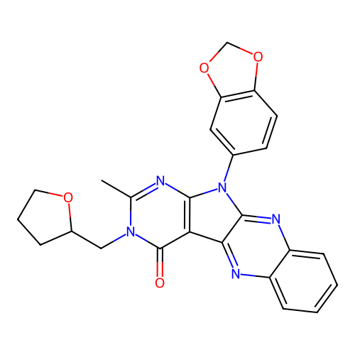 11-(1,3-benzodioxol-5-yl)-2-methyl-3-(tetrahydrofuran-2-ylmethyl)-3,11-dihydro-4H-pyrimido[5',4':4,5]pyrrolo[2,3-b]quinoxalin-4-one structure