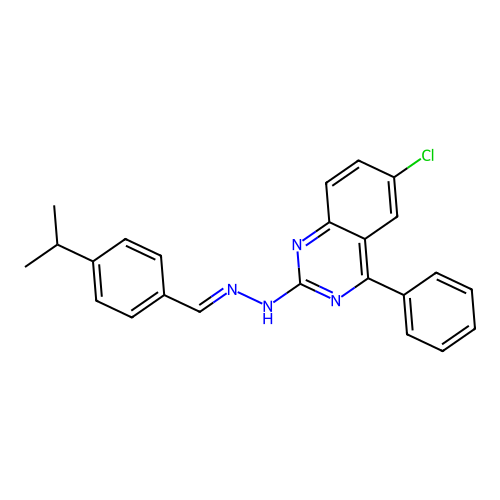 (E)-6-chloro-2-(2-(4-isopropylbenzylidene)hydrazinyl)-4-phenylquinazoline structure