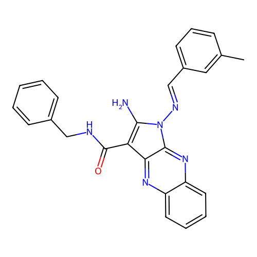(E)-2-amino-N-benzyl-1-((3-methylbenzylidene)amino)-1H-pyrrolo[2,3-b]quinoxaline-3-carboxamide structure