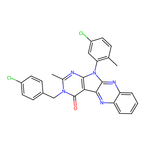 11-(5-chloro-2-methylphenyl)-3-(4-chlorobenzyl)-2-methyl-3H-pyrimido[5',4':4,5]pyrrolo[2,3-b]quinoxalin-4(11H)-one structure