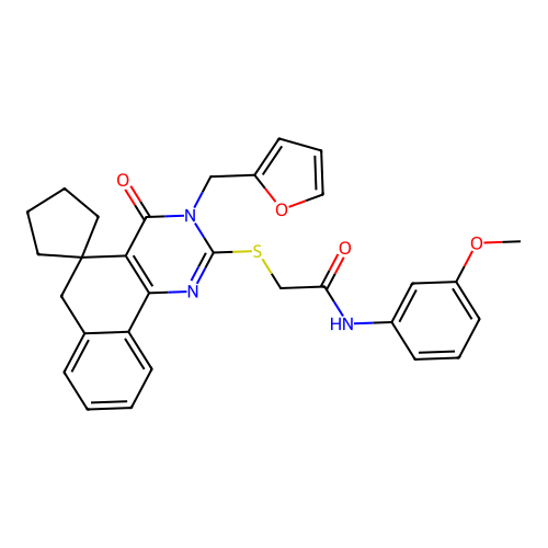 2-((3-(furan-2-ylmethyl)-4-oxo-4,6-dihydro-3H-spiro[benzo[h]quinazoline-5,1'-cyclopentan]-2-yl)thio)-N-(3-methoxyphenyl)acetamide structure