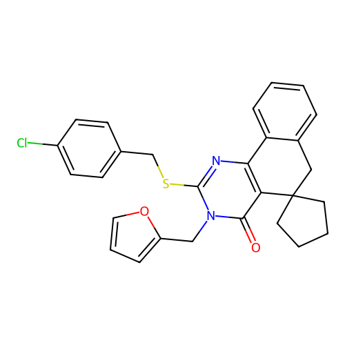 2-((4-chlorobenzyl)thio)-3-(furan-2-ylmethyl)-3H-spiro[benzo[h]quinazoline-5,1'-cyclopentan]-4(6H)-one structure