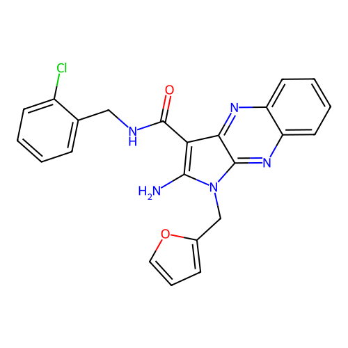2-amino-N-(2-chlorobenzyl)-1-(furan-2-ylmethyl)-1H-pyrrolo[2,3-b]quinoxaline-3-carboxamide structure