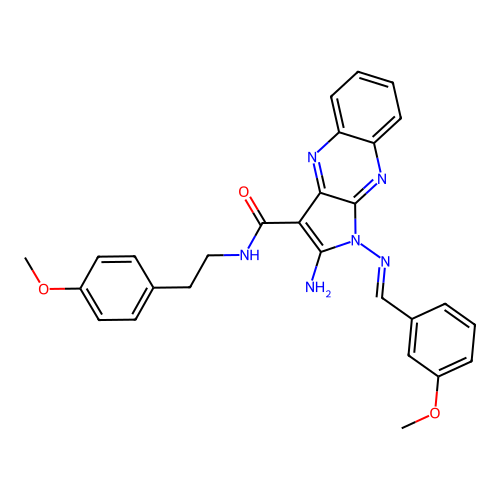 (E)-2-amino-1-((3-methoxybenzylidene)amino)-N-(4-methoxyphenethyl)-1H-pyrrolo[2,3-b]quinoxaline-3-carboxamide structure