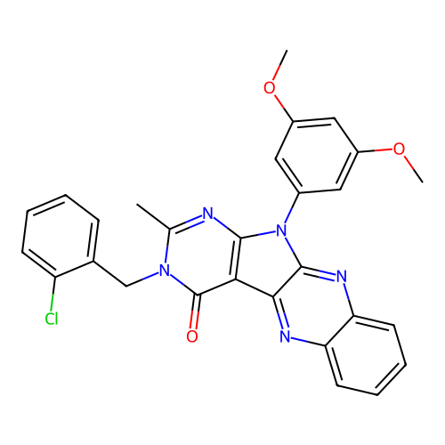 3-(2-chlorobenzyl)-11-(3,5-dimethoxyphenyl)-2-methyl-3H-pyrimido[5',4':4,5]pyrrolo[2,3-b]quinoxalin-4(11H)-one structure