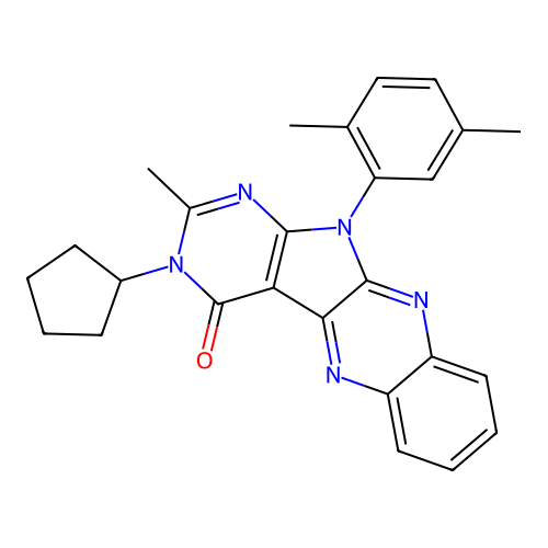 3-cyclopentyl-11-(2,5-dimethylphenyl)-2-methyl-3H-pyrimido[5',4':4,5]pyrrolo[2,3-b]quinoxalin-4(11H)-one structure