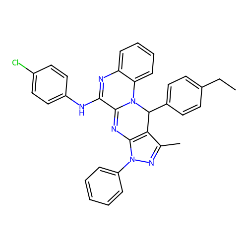 N-(4-chlorophenyl)-11-(4-ethylphenyl)-10-methyl-8-phenyl-8,11-dihydropyrazolo[3',4':4,5]pyrimido[1,2-a]quinoxalin-6-amine structure