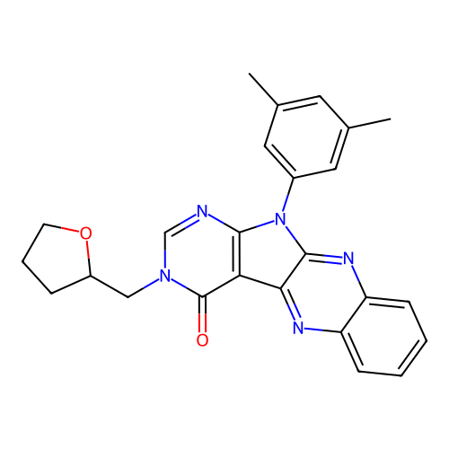 11-(3,5-dimethylphenyl)-3-((tetrahydrofuran-2-yl)methyl)-3H-pyrimido[5',4':4,5]pyrrolo[2,3-b]quinoxalin-4(11H)-one structure