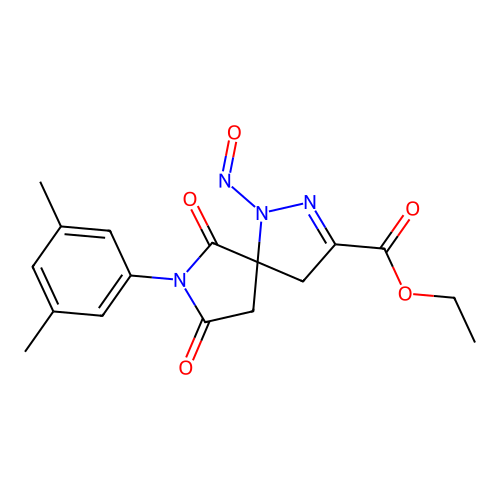 ethyl 7-(3,5-dimethylphenyl)-1-nitroso-6,8-dioxo-1,2,7-triazaspiro[4.4]non-2-ene-3-carboxylate structure