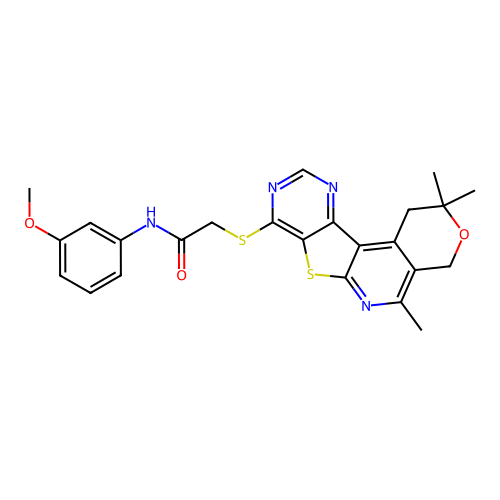 N-(3-methoxyphenyl)-2-((2,2,5-trimethyl-2,4-dihydro-1H-pyrano[4'',3'':4',5']pyrido[3',2':4,5]thieno[3,2-d]pyrimidin-8-yl)thio)acetamide structure
