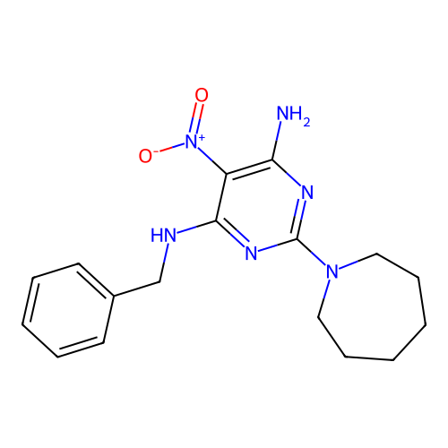 2-(azepan-1-yl)-N-benzyl-5-nitropyrimidine-4,6-diamine structure