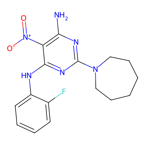 2-(azepan-1-yl)-N-(2-fluorophenyl)-5-nitropyrimidine-4,6-diamine structure