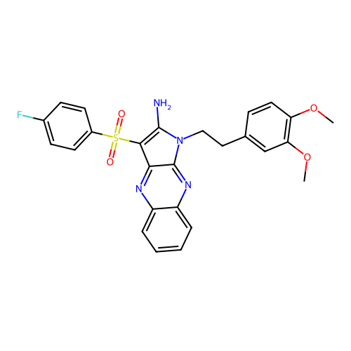 1-(3,4-dimethoxyphenethyl)-3-((4-fluorophenyl)sulfonyl)-1H-pyrrolo[2,3-b]quinoxalin-2-amine structure