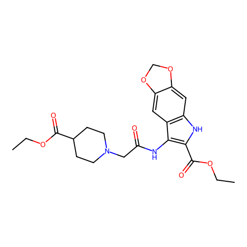 ethyl 7-({[4-(ethoxycarbonyl)piperidin-1-yl]acetyl}amino)-5H-[1,3]dioxolo[4,5-f]indole-6-carboxylate structure