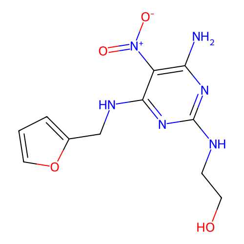 2-((4-Amino-6-((furan-2-ylmethyl)amino)-5-nitropyrimidin-2-yl)amino)ethanol structure