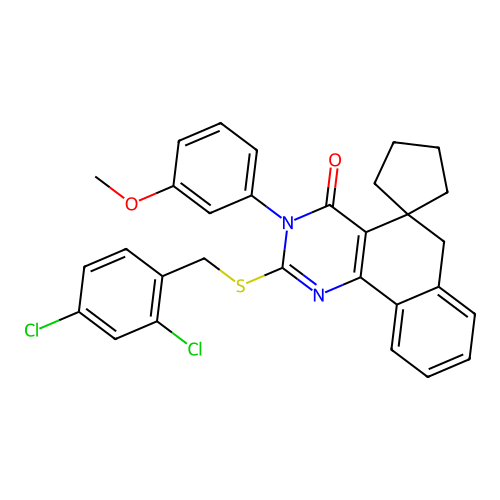 2-((2,4-dichlorobenzyl)thio)-3-(3-methoxyphenyl)-3H-spiro[benzo[h]quinazoline-5,1'-cyclopentan]-4(6H)-one structure
