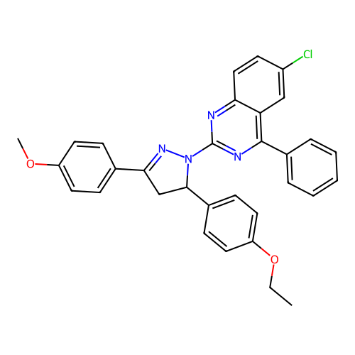 6-chloro-2-(5-(4-ethoxyphenyl)-3-(4-methoxyphenyl)-4,5-dihydro-1H-pyrazol-1-yl)-4-phenylquinazoline structure