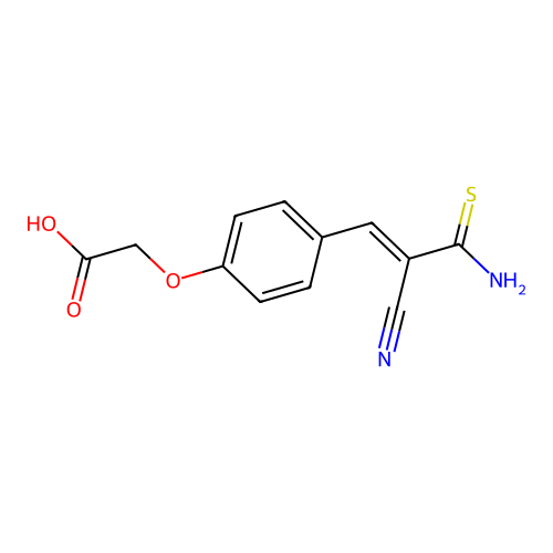 {4-[(1E)-3-amino-2-cyano-3-thioxoprop-1-en-1-yl]phenoxy}acetic acid structure